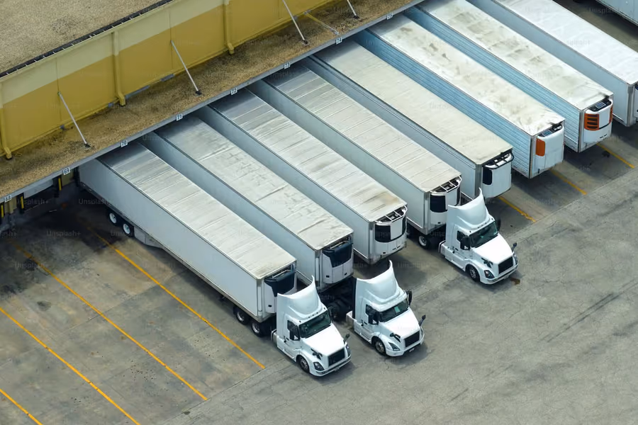 Logistics transport fleet and distribution warehouse