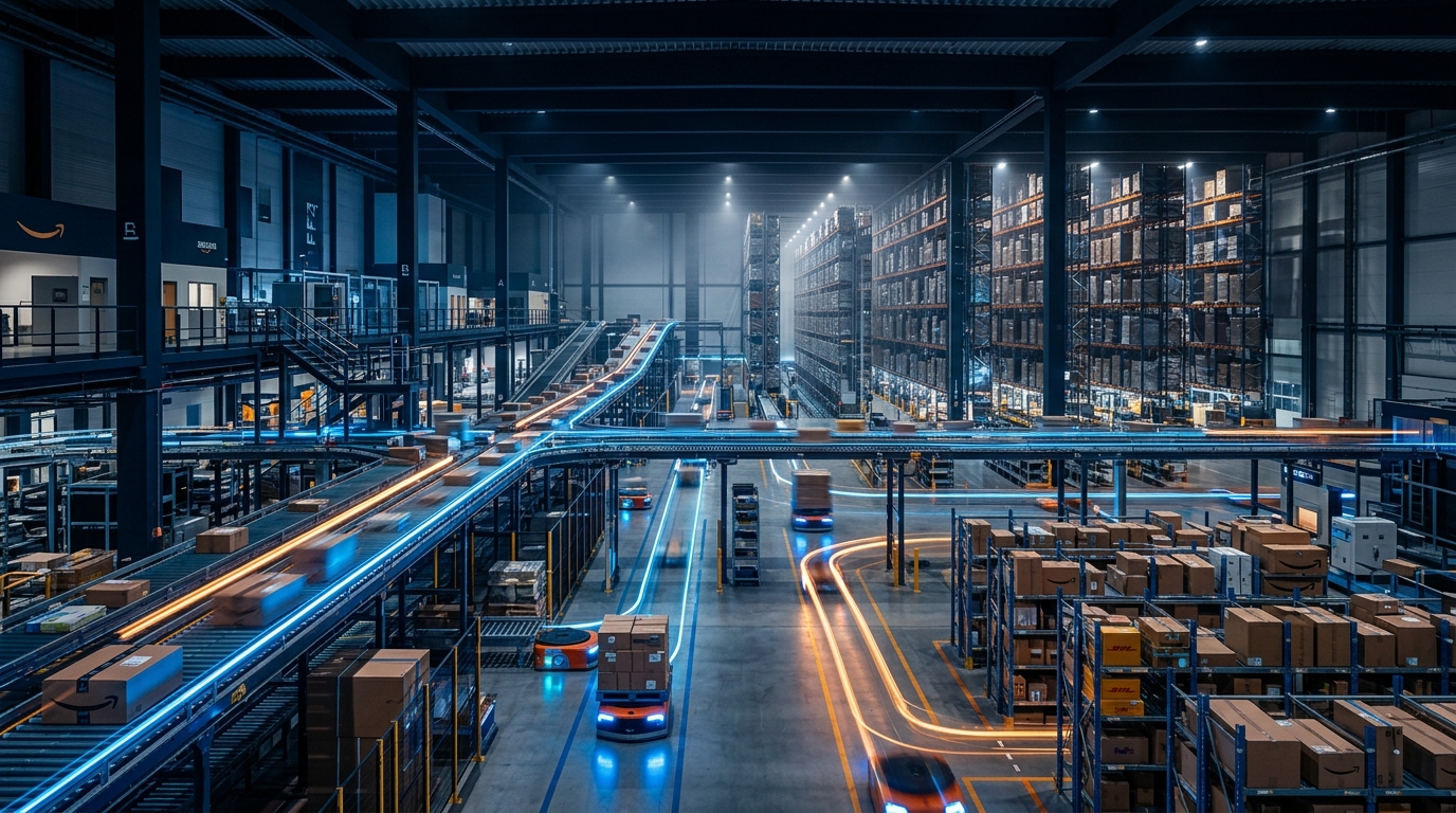 High-tech automated logistics facility and robotic sorting lines