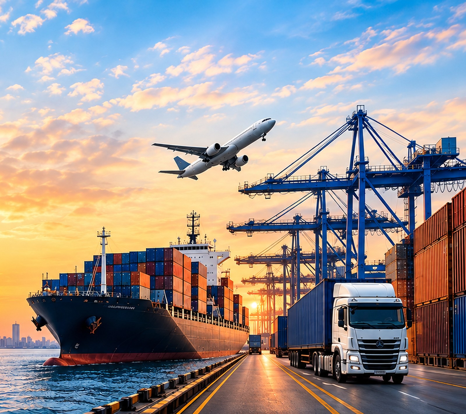 Multimodal supply chain infrastructure - maritime shipping, aviation freight, and highway transport